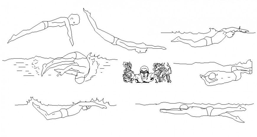 People units swimmers drawing in autocad software