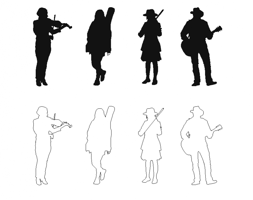 People with music instrument detail elevation layout CAD blocks dwg file