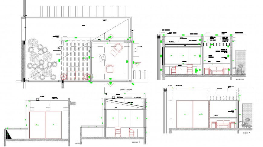 Pergolas detail plan and section autocad file