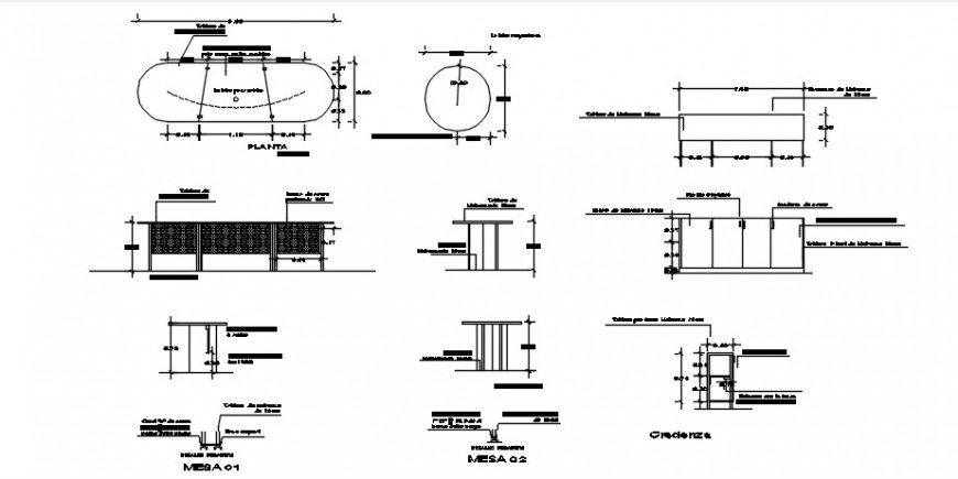 Perimeter fence and school furniture structure drawing details dwg file