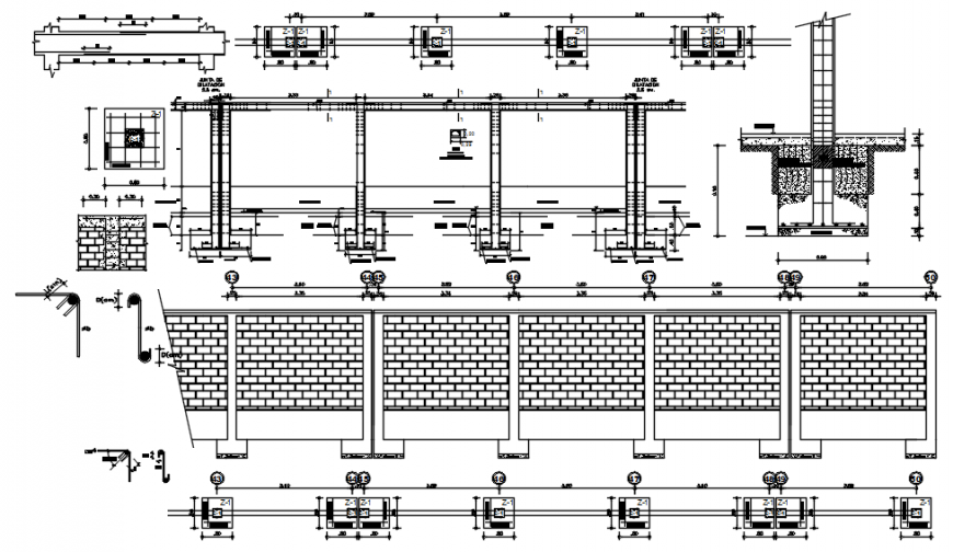 Perimeter fence main section, footings and constructive installation details dwg file