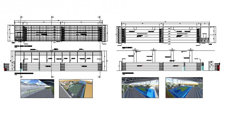 Perimeter fence structure and installation details of sports ground dwg file