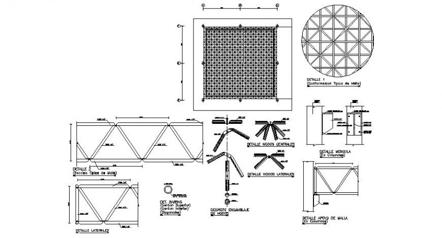 Perimeter metallic fence section and installation details dwg file