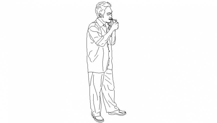 Person lightening a cigarette block of people in Auto cad dwg file