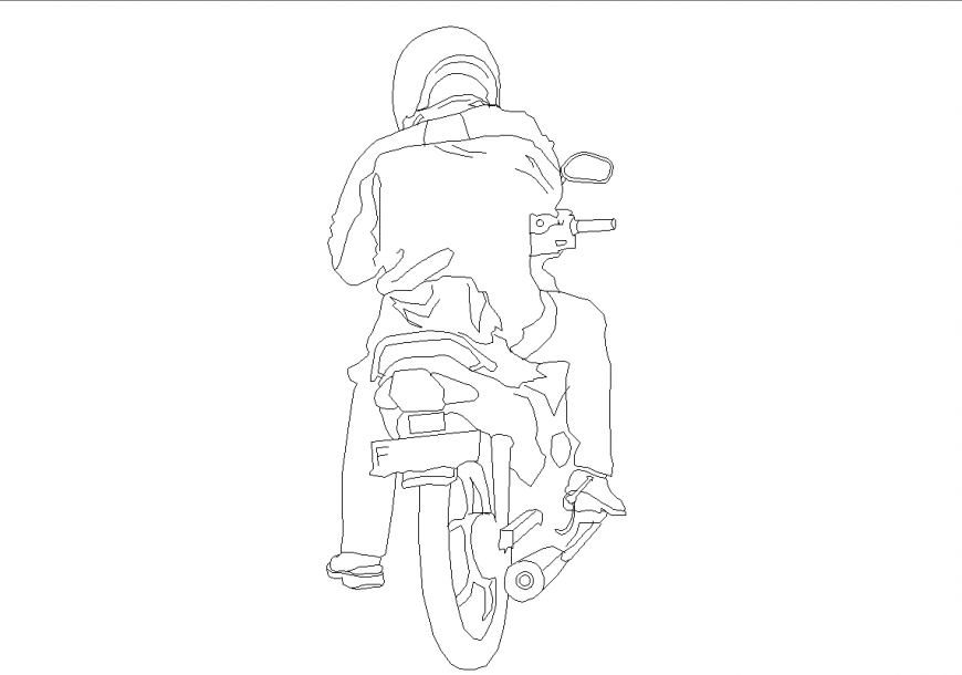 Person standing on bike with bike back side view dwg file