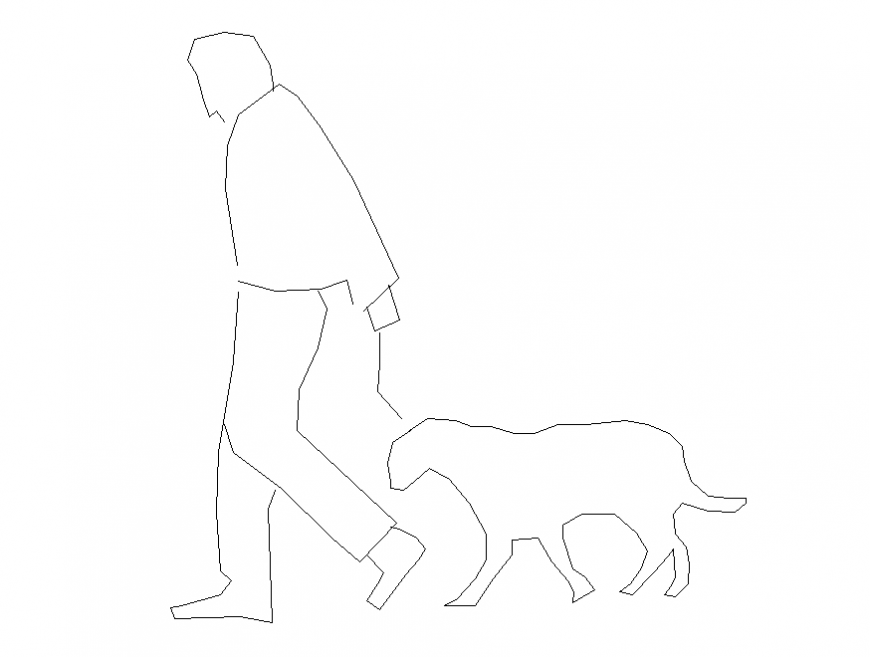 Person walking dog elevation block cad drawing details dwg file