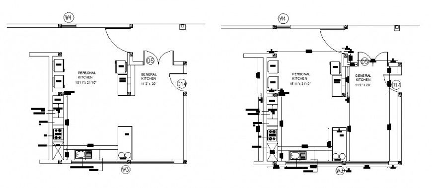 Personal and general kitchen layout plan cad drawing details dwg file