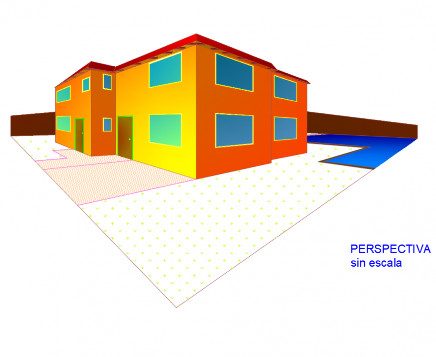 Perspective elevation of multi-family 3d house model cad drawing details dwg file
