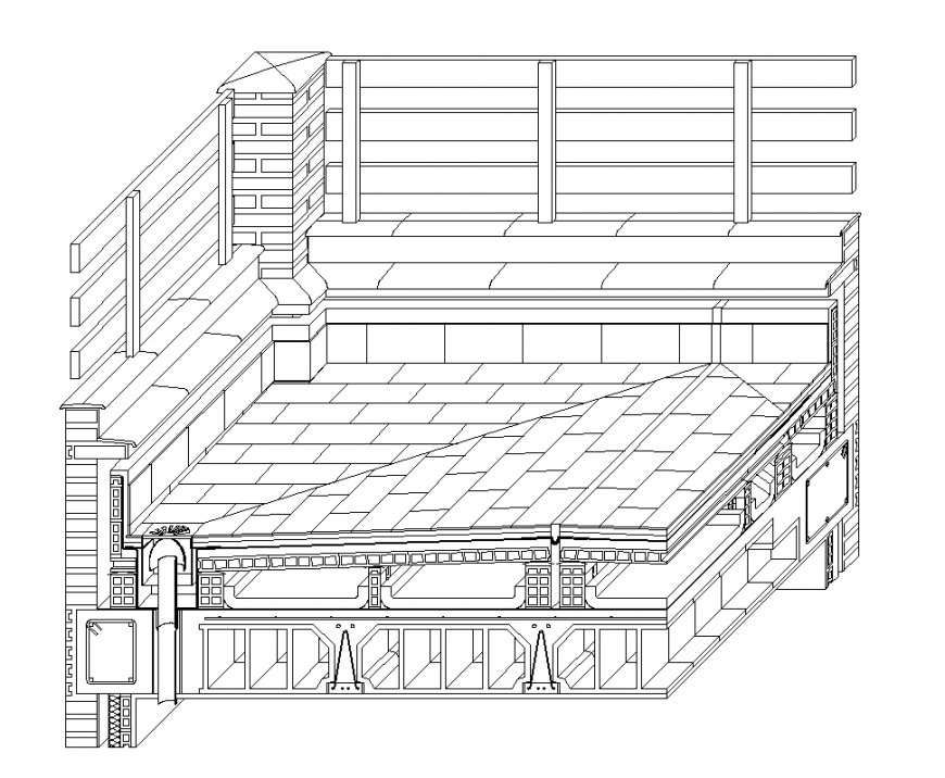 Perspective passable terrace construction design dwg file