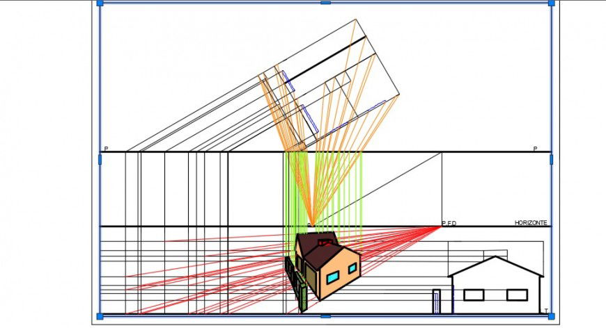 Perspective view 3d detail of house dwg file