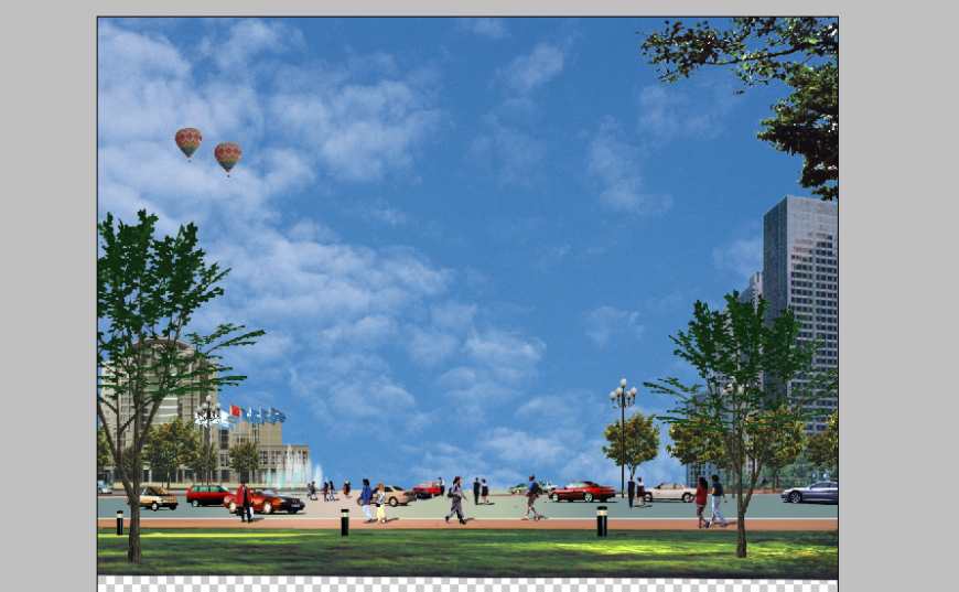 Perspective view 3d model elevation of city photoshop file