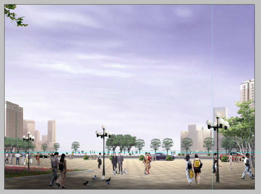 Perspective view of area detail elevation 3d model PSD file