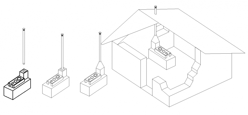 Perspective view of traditional stove drawing in dwg AutoCAD file.