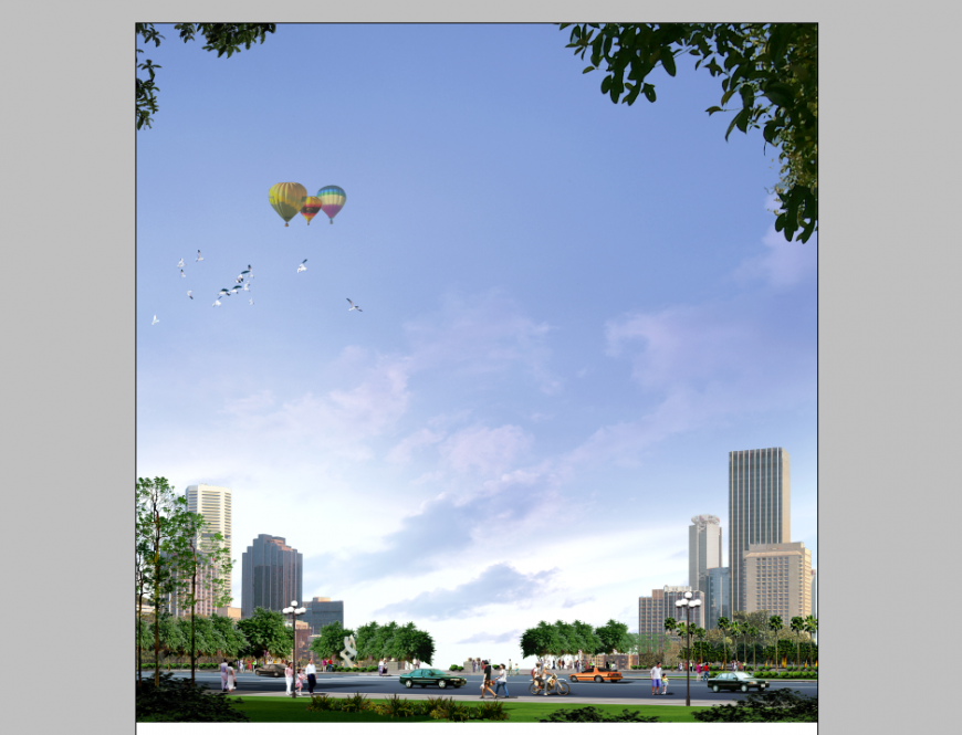 Perspective view road way detail elevation Photoshop file