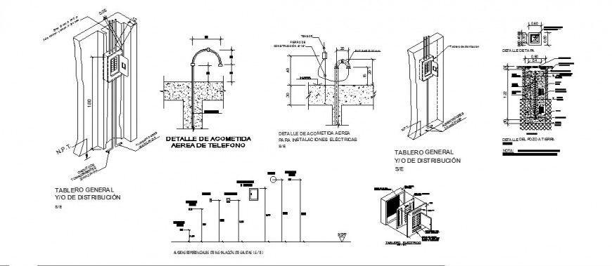 Phone service connection detail drawing in dwg AutoCAD file.