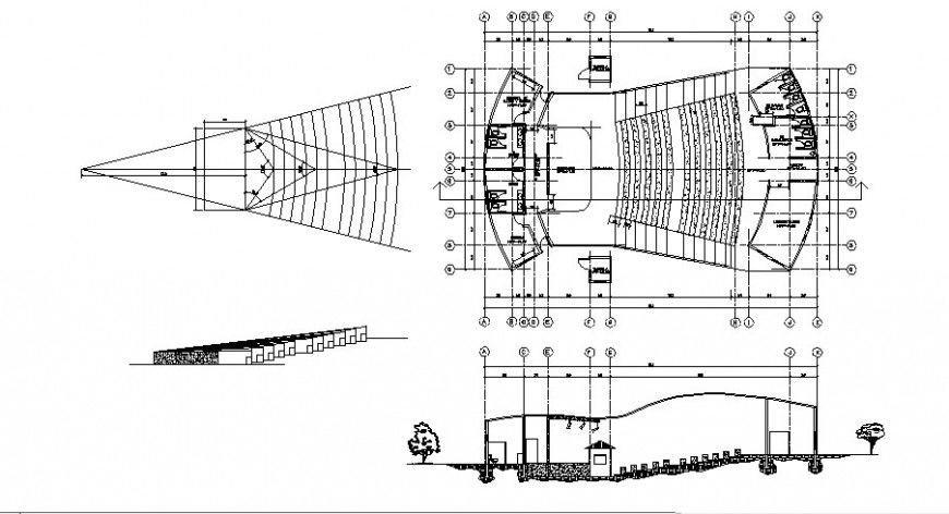 Physical amphitheater detail drawing in dwg AutoCAD file.