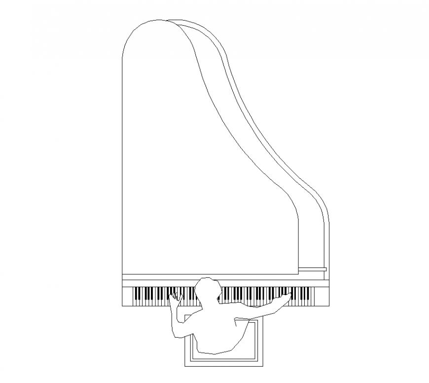 Piano musical instrument plan with detail of house hold block dwg file