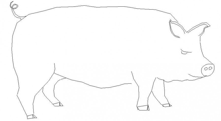 Pig drawings 2d view elevation of animal blocks autocad software file