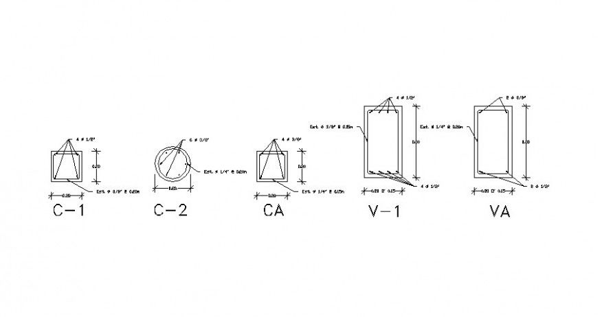 Pilares different shape of section detail layout file