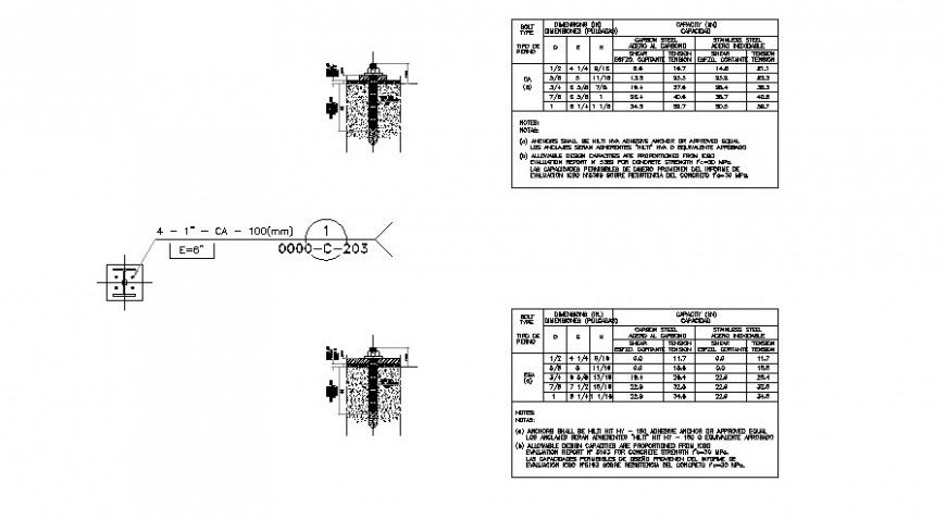 Pile and column section detail dwg file