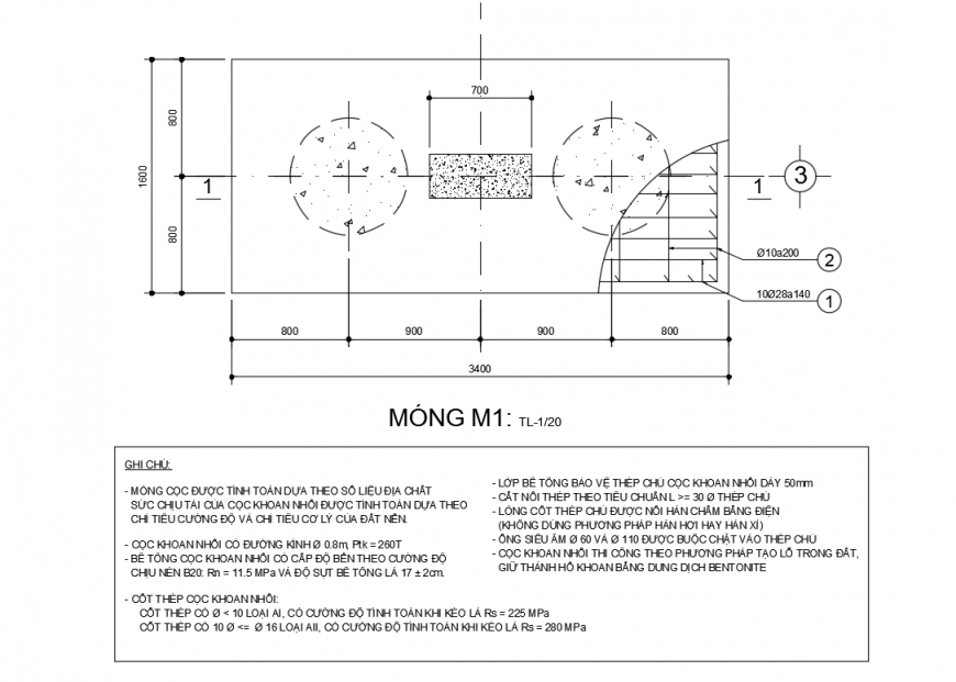 Pile Column top View plan Detail