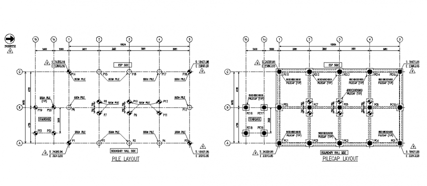 Pile layout and pile-cap layout plan details of house dwg file