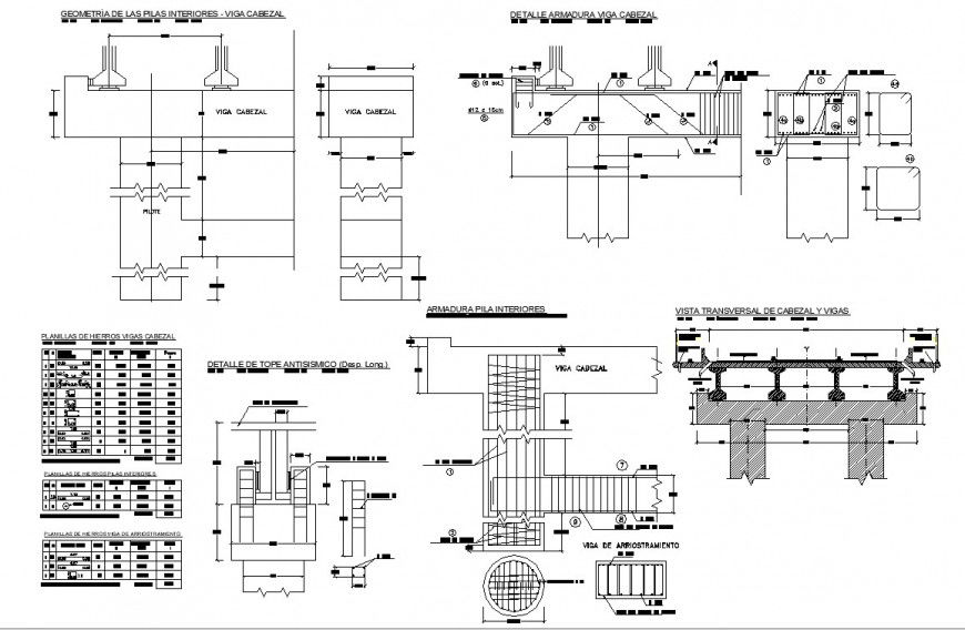 Piles of bridge construction detail drawing in dwg AutoCAD file.