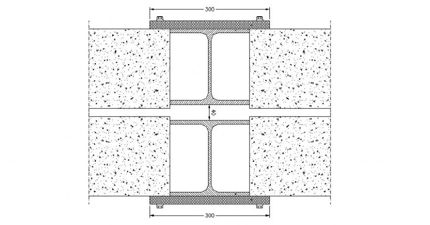 Pillar block elevation with construction view in AutoCAD file