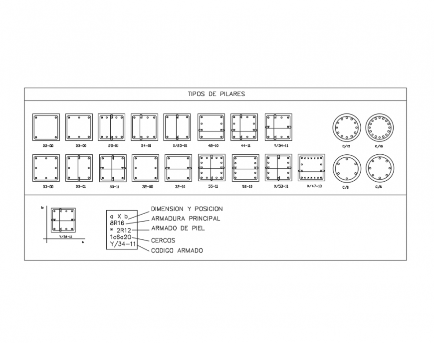 Pillars construction concrete details dwg file