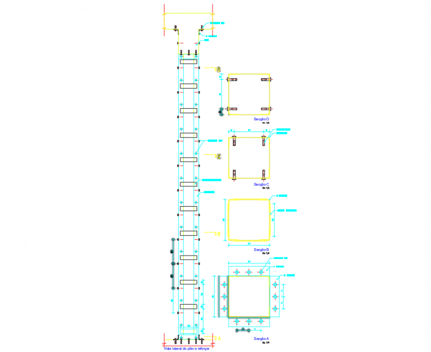 Pillars constructive structure details dwg file
