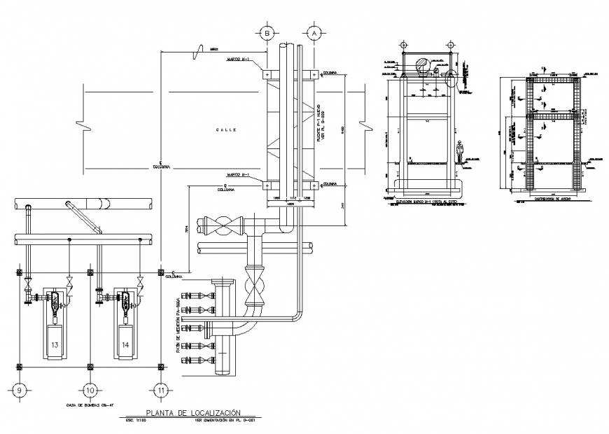 Pipe-system detail 2d view layout autocad file