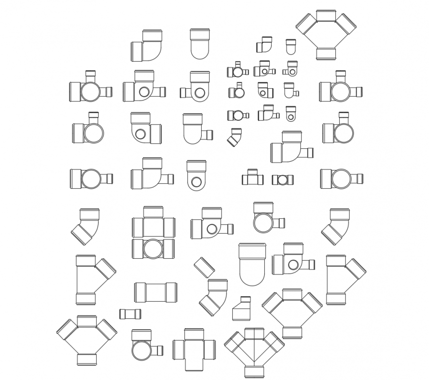 Pipe brackets detail 2d view elevation layout plumbing block dwg file