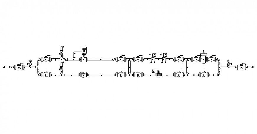 Pipe flow diagram blocks drawing 2d view in autocad
