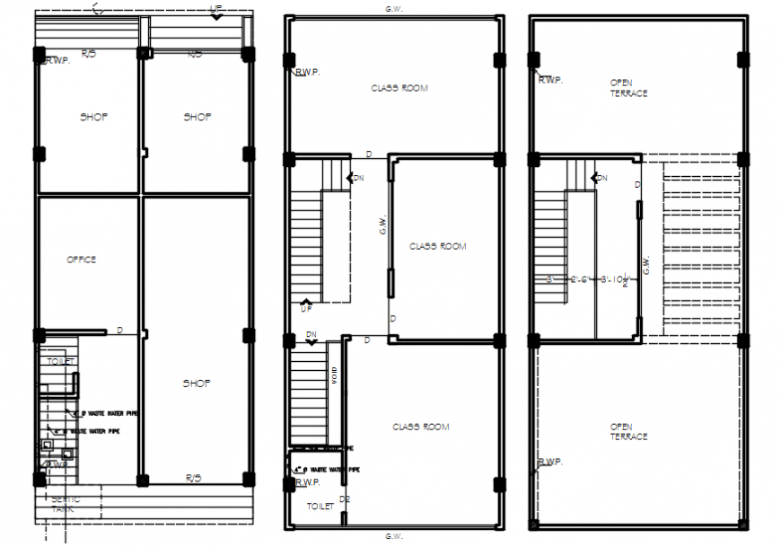 Pipe line installation of water for building in AutoCAD file