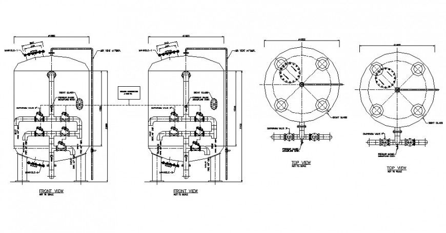 Pipe system details elevation drawing in autocad