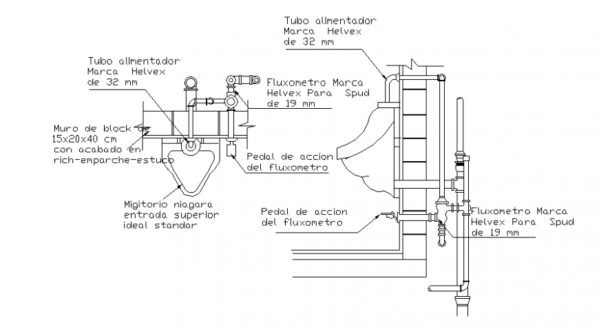 Pipeline sectional detail of wc