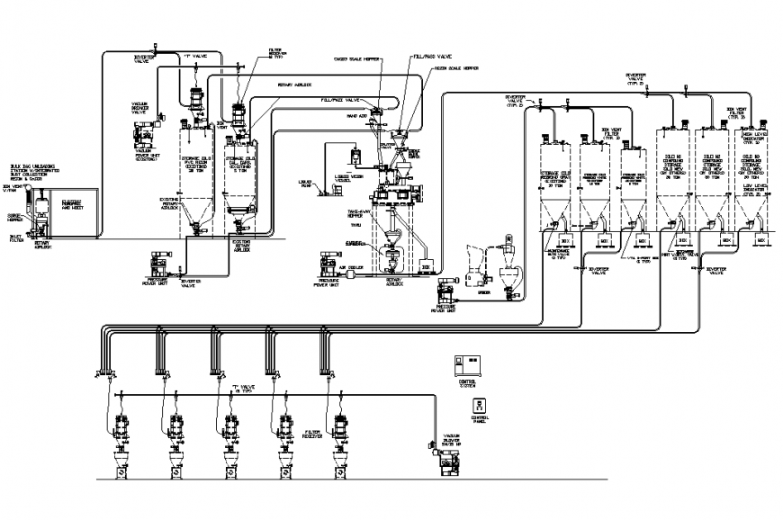 Piping system detail 2d view layout file in autocad file