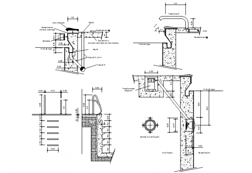 Piping and stair detail of elevation in construction view for AutoCAD