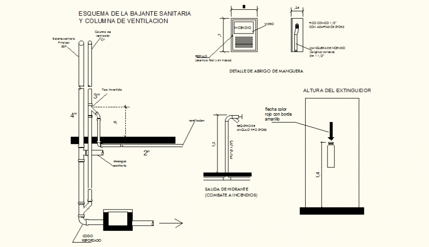 Piping system and sanitary units detail elevation dwg file