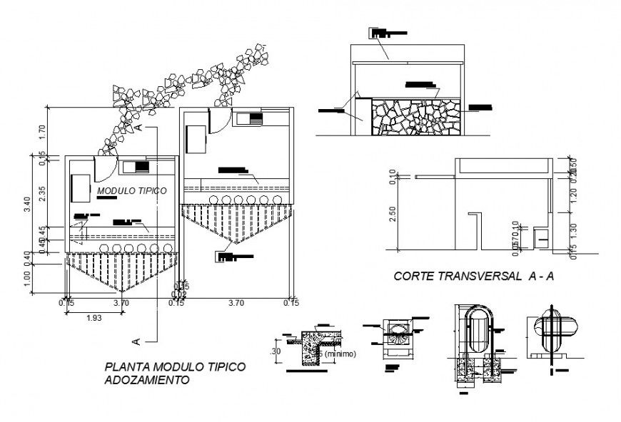 Pire store model transverse and constructive section, plan and auto-cad drawing details dwg file