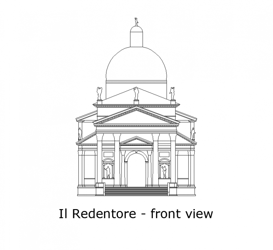 Place of Jesus with design of church front view dwg file