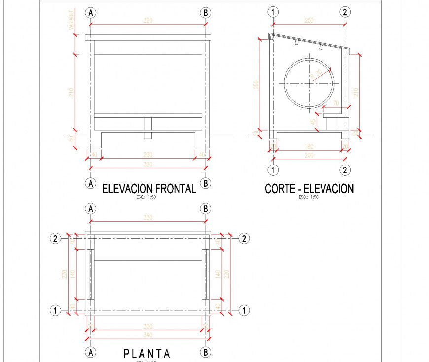 Plan, elevation and section cabin autocad file
