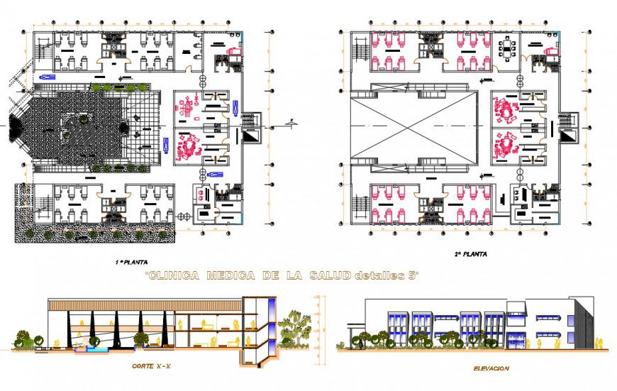 Plan, elevation and section clinic plan layout file