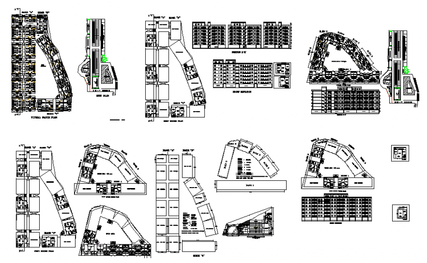 Plan, Elevation and Section of Commercial Building DWG file
