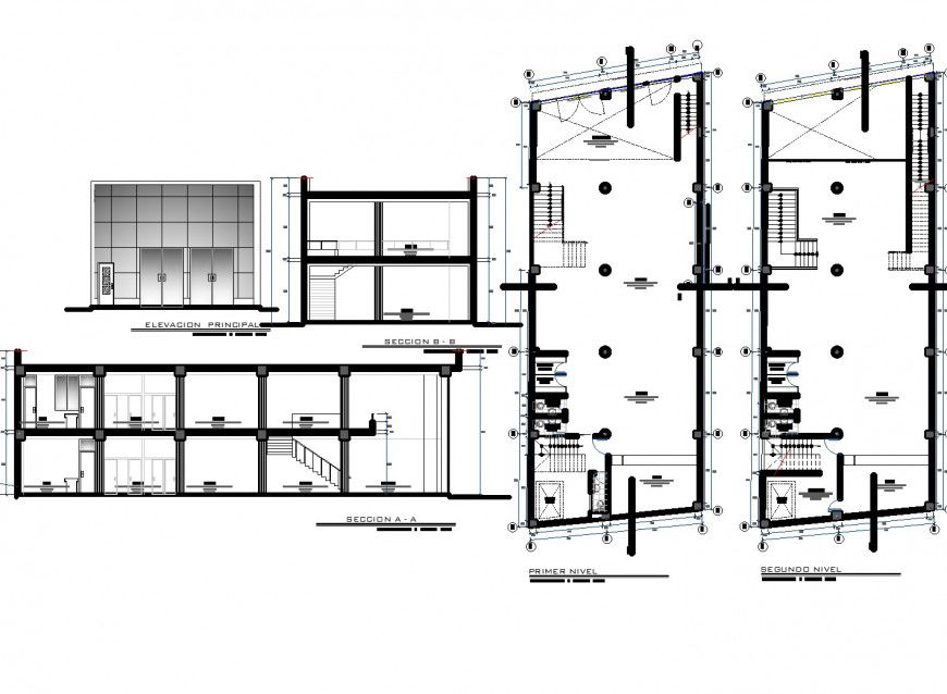 Plan, elevation and section commercial plan dwg file