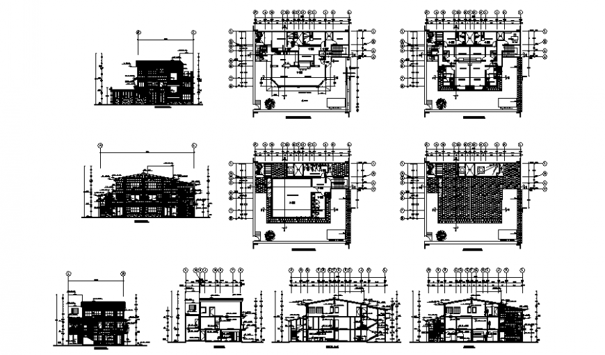 Plan, elevation and section detail house autocad file