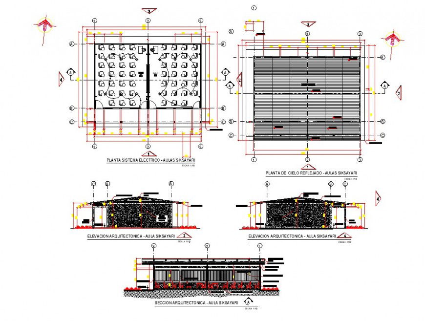 Plan, elevation and section detail siksayari electrical autocad file