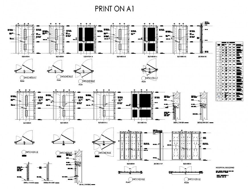 Plan, elevation and section door plan layout file