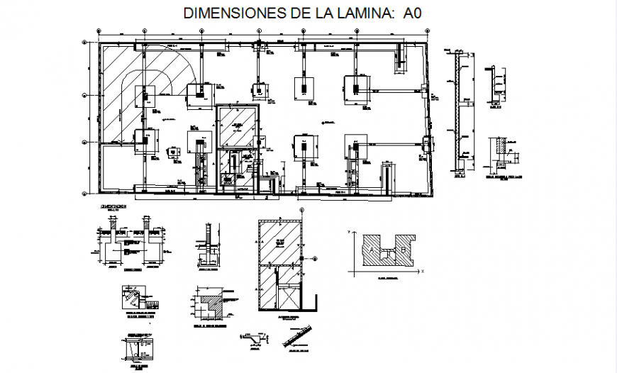 Plan, elevation and section foundation dwg file