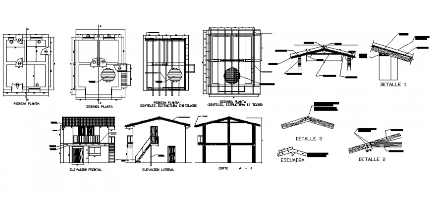 Plan, elevation and section home detail autocad file
